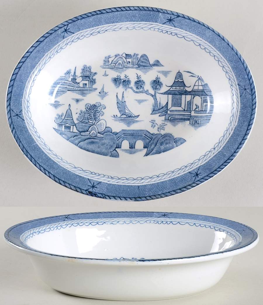 Canton Blue 8" Oval Vegetable Bowl by Wood & Sons-1