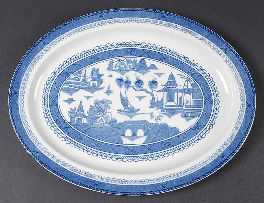 Canton Blue 14" Oval Serving Platter by Wood & Sons-1