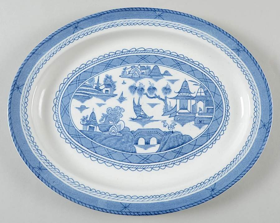 Canton Blue 12" Oval Serving Platter by Wood & Sons-1