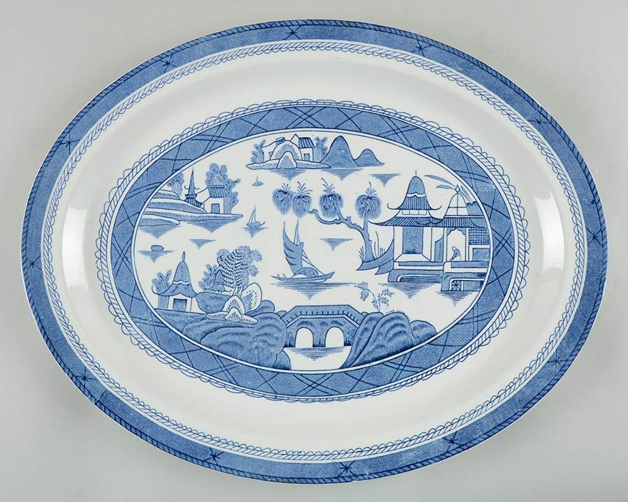 Canton Blue 16" Oval Serving Platter by Wood & Sons-1