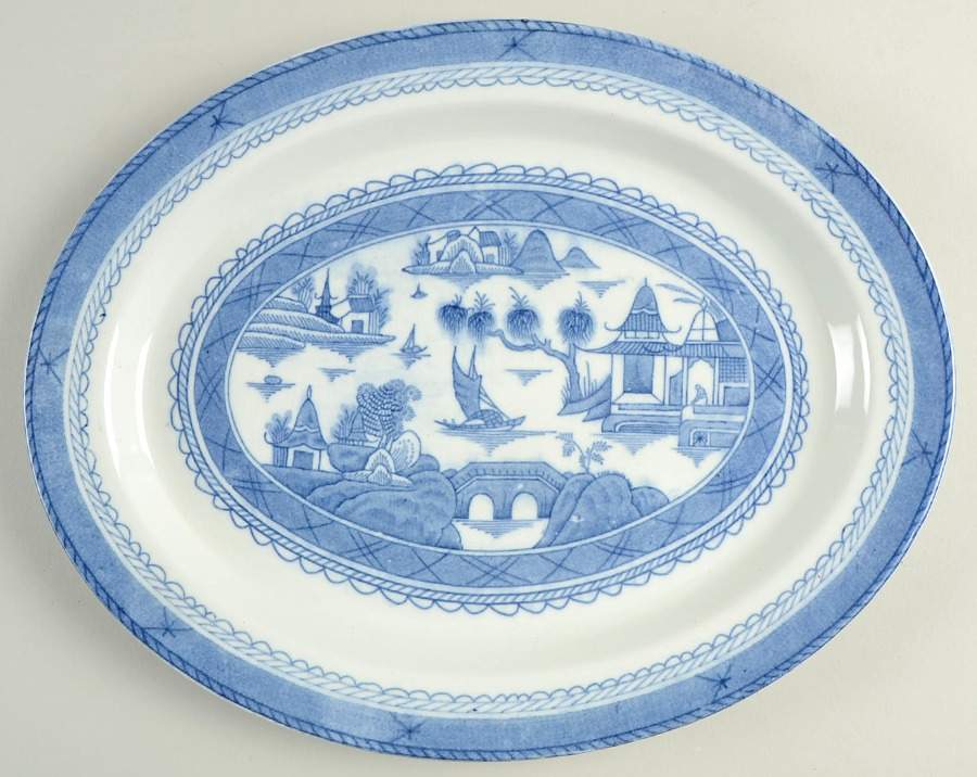 Canton Blue 11" Oval Serving Platter by Wood & Sons-1
