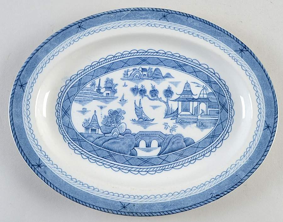Canton Blue 10" Oval Serving Platter by Wood & Sons-1