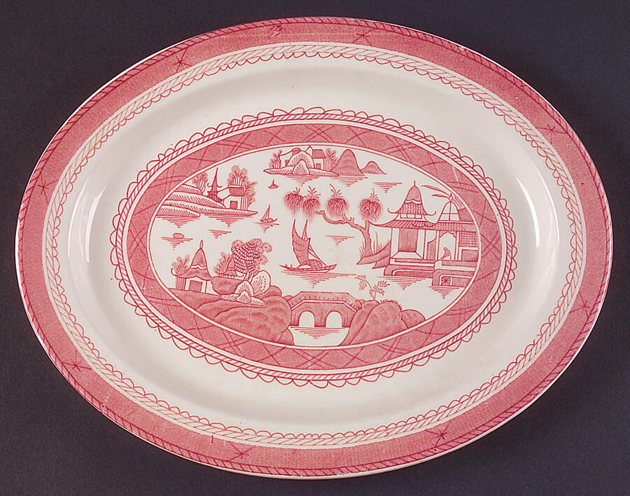 Canton Pink 11" Oval Serving Platter by Wood & Sons-1