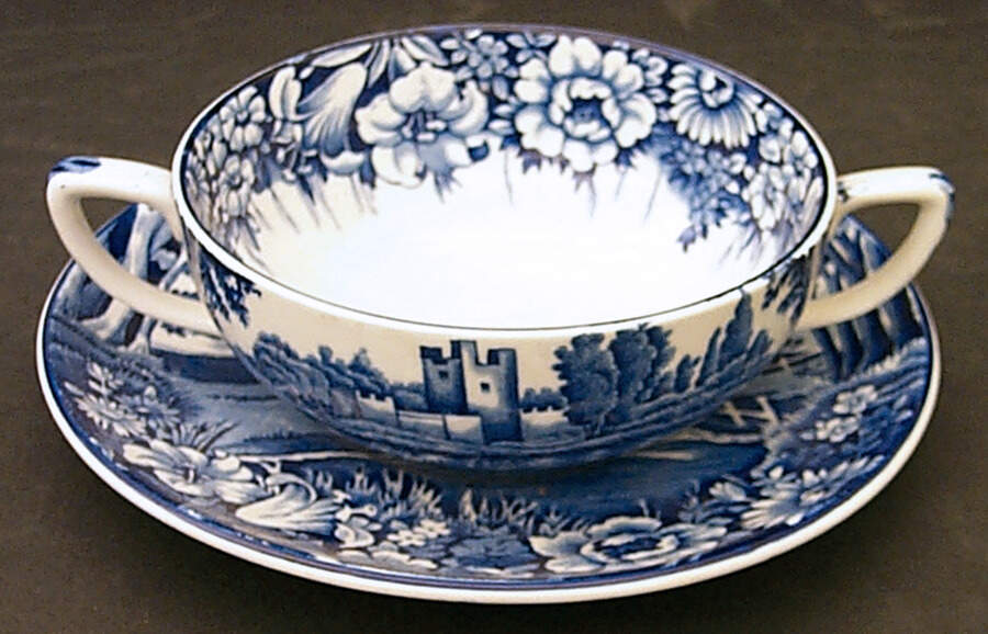 Castles Blue Flat Cream Soup Bowl & Saucer Set by Wood & Sons-1
