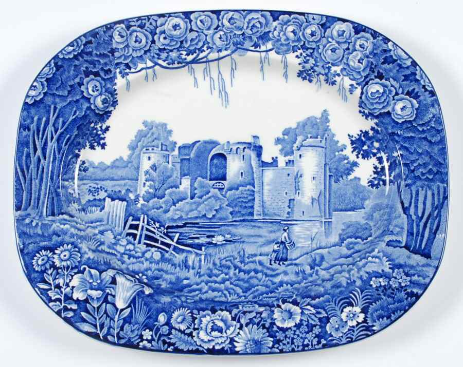 Castles Blue 13" Oval Serving Platter by Wood & Sons-1