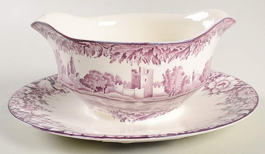 Castles Purple Gravy Boat with Attached Underplate by Wood & Sons-1