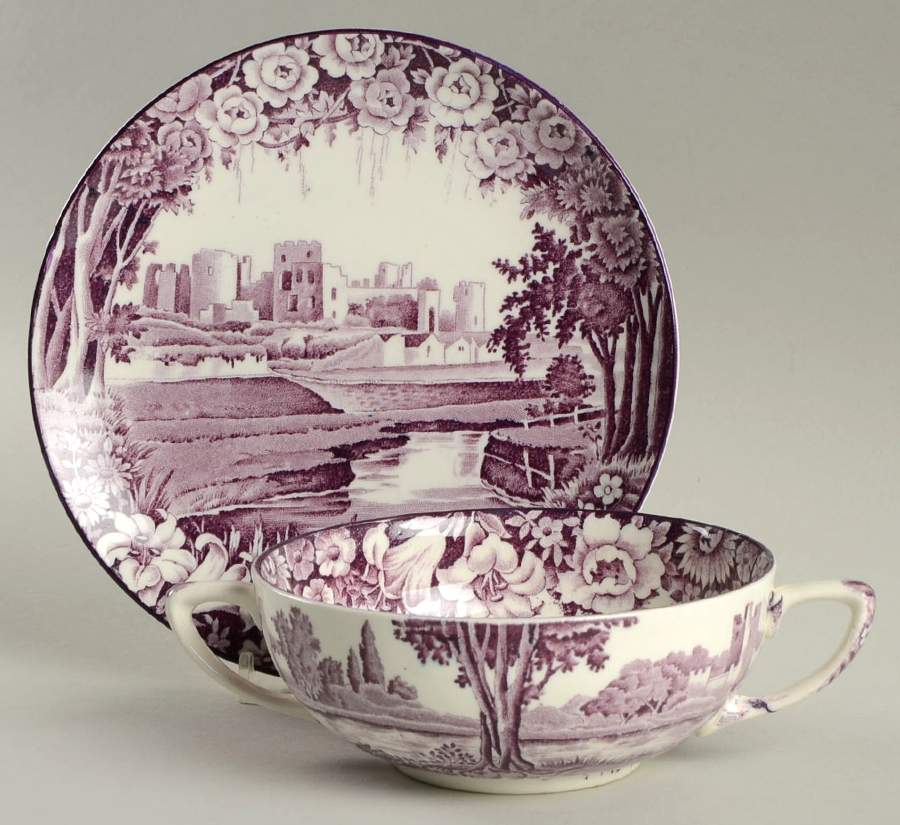 Castles Purple Flat Cream Soup Bowl & Saucer Set by Wood & Sons-1