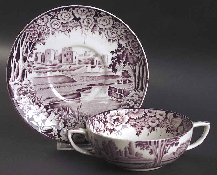 Castles Purple Flat Cream Soup Bowl & Saucer Set by Wood & Sons-1