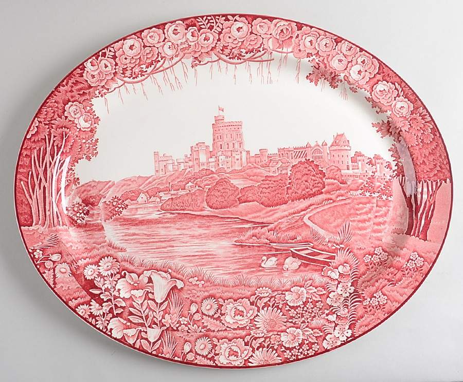 Castles Red 21" Oval Serving Platter by Wood & Sons-1