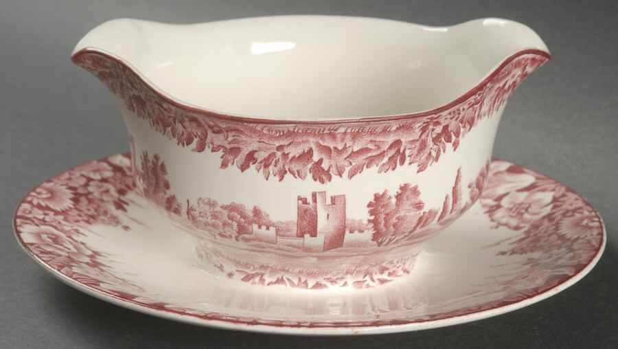 Castles Red Gravy Boat with Attached Underplate by Wood & Sons-1