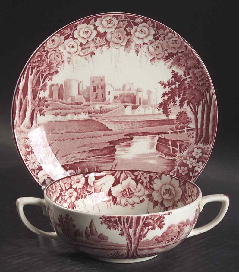 Castles Red Flat Cream Soup & Saucer Set by Wood & Sons-1
