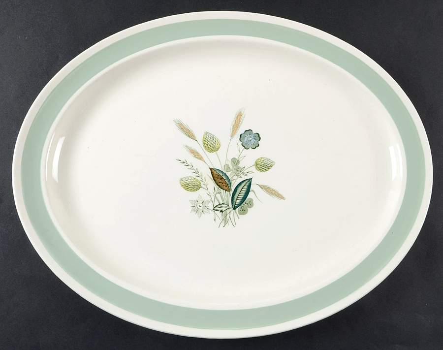 Clovelly (Green Shaded Clover) 16" Oval Serving Platter by Wood & Sons-1