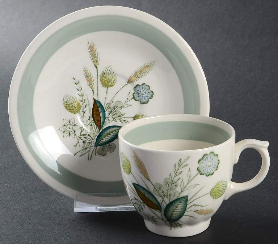 Clovelly (Green Shaded Clover) Flat Demitasse Cup & Saucer Set by Wood & Sons-1