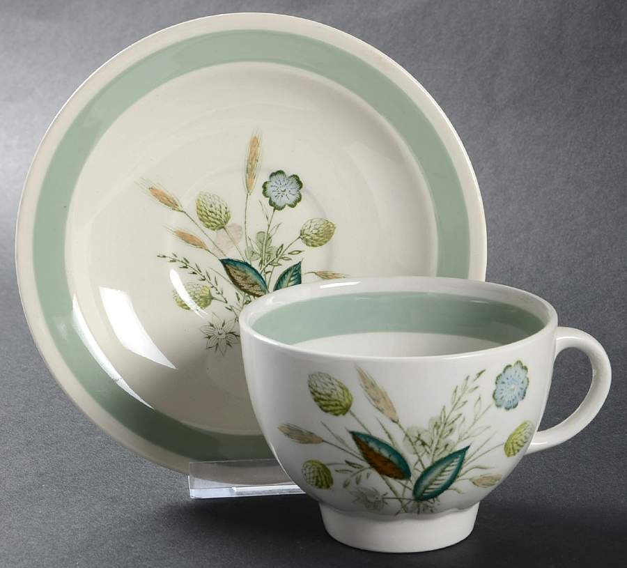 Clovelly (Green Shaded Clover) Flat Cup & Saucer Set by Wood & Sons-1