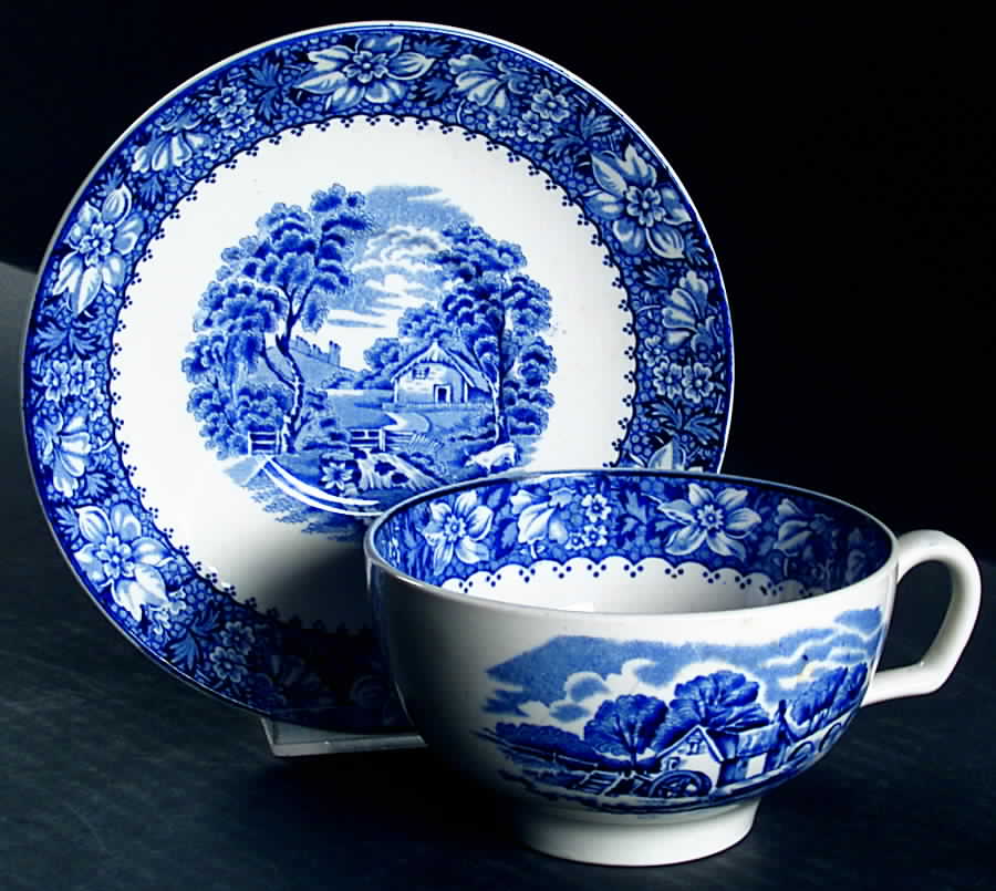Colonial Blue (No Trim) Oversized Cup & Saucer Set by Wood & Sons-1