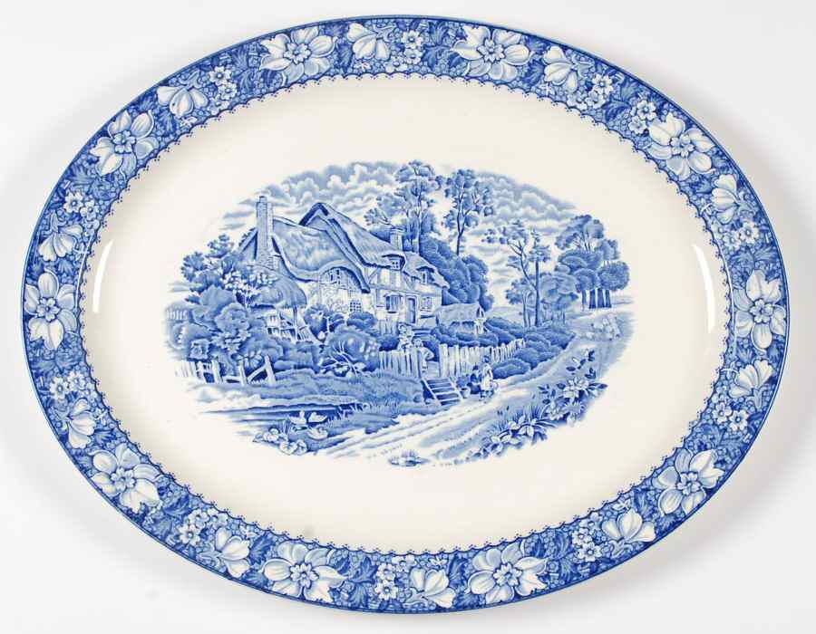 Colonial Blue (No Trim) 16" Oval Serving Platter by Wood & Sons-1