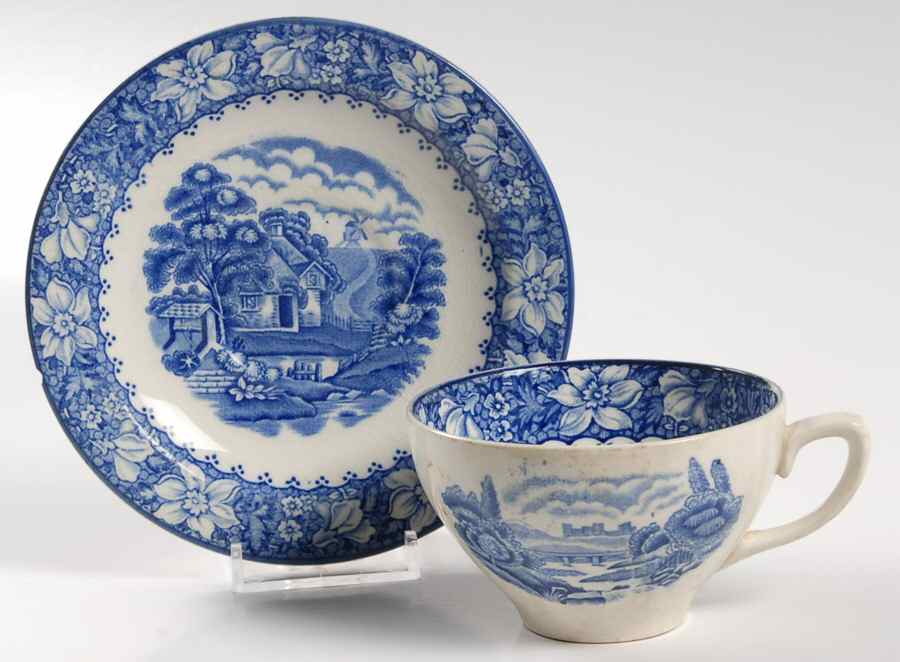 Colonial Blue (No Trim) Flat Cup & Saucer Set by Wood & Sons-1