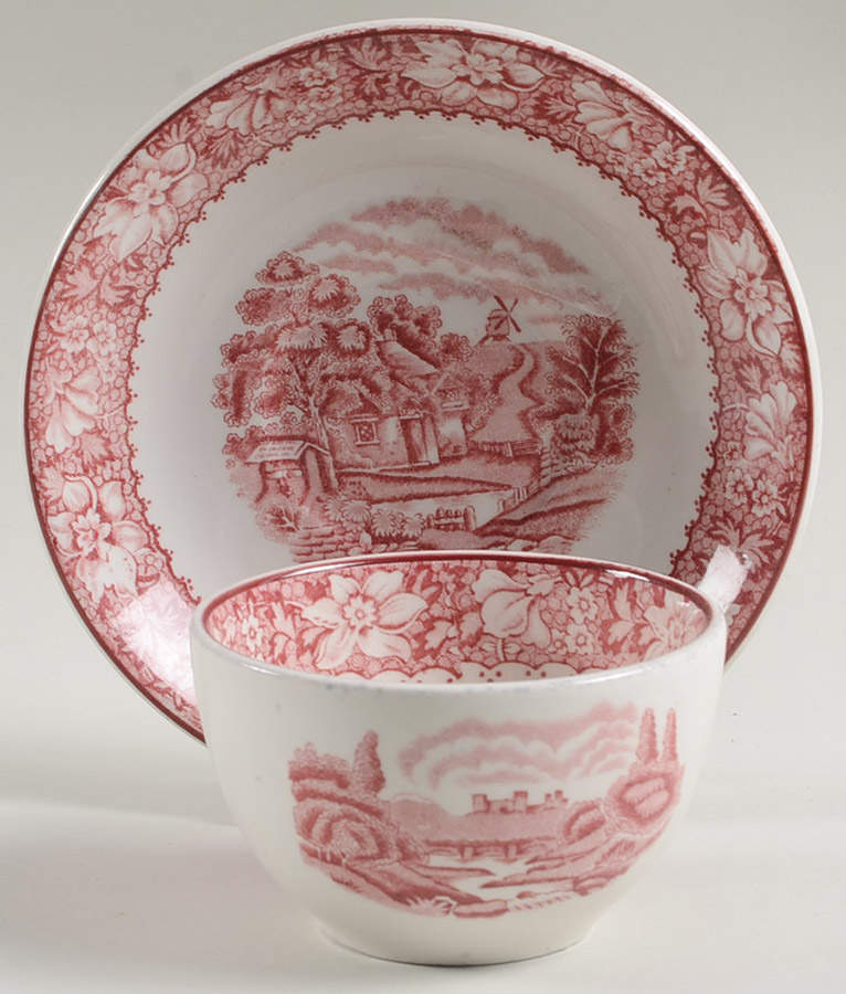 Colonial Pink (Heavy Weight) Flat Bouillon Cup & Saucer by Wood & Sons-1