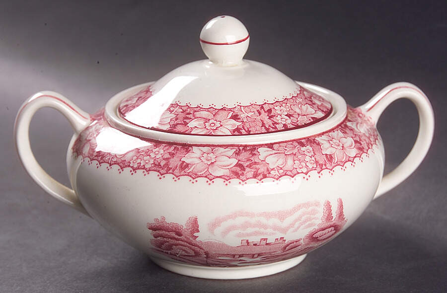 Colonial Pink (Light Weight) Sugar Bowl & Lid by Wood & Sons-1