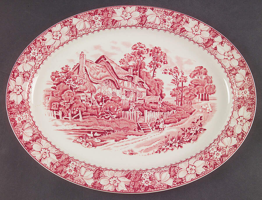Colonial Pink (Light Weight) 14" Oval Serving Platter by Wood & Sons-1