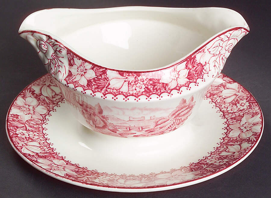 Colonial Pink (Light Weight) Gravy Boat with Attached Underplate by Wood & Sons-1