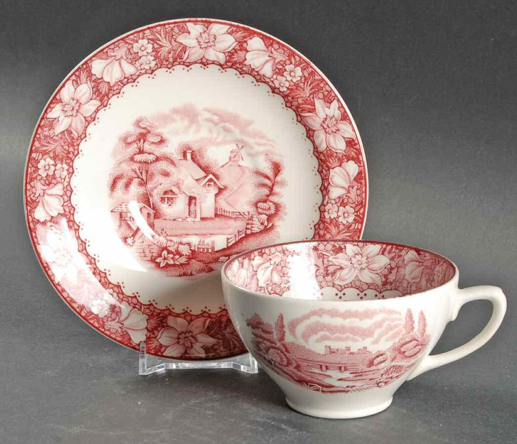 Colonial Pink (Light Weight) Flat Cup & Saucer Set by Wood & Sons-1