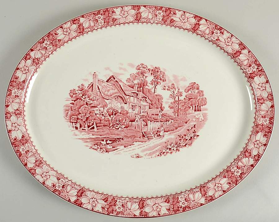 Colonial Pink (Light Weight) 18" Oval Serving Platter by Wood & Sons-1