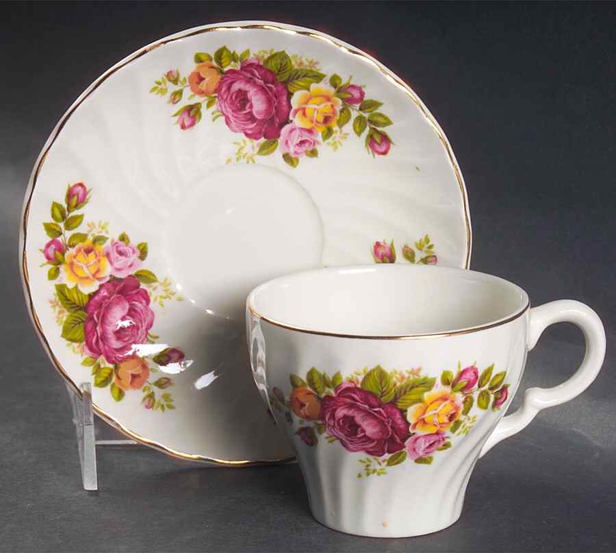 Cottage Rose Flat Cup & Saucer Set by Wood & Sons-1