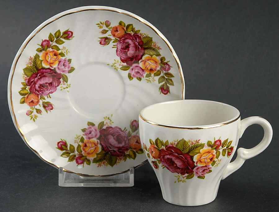 Cottage Rose Flat Demitasse Cup & Saucer Set by Wood & Sons-1