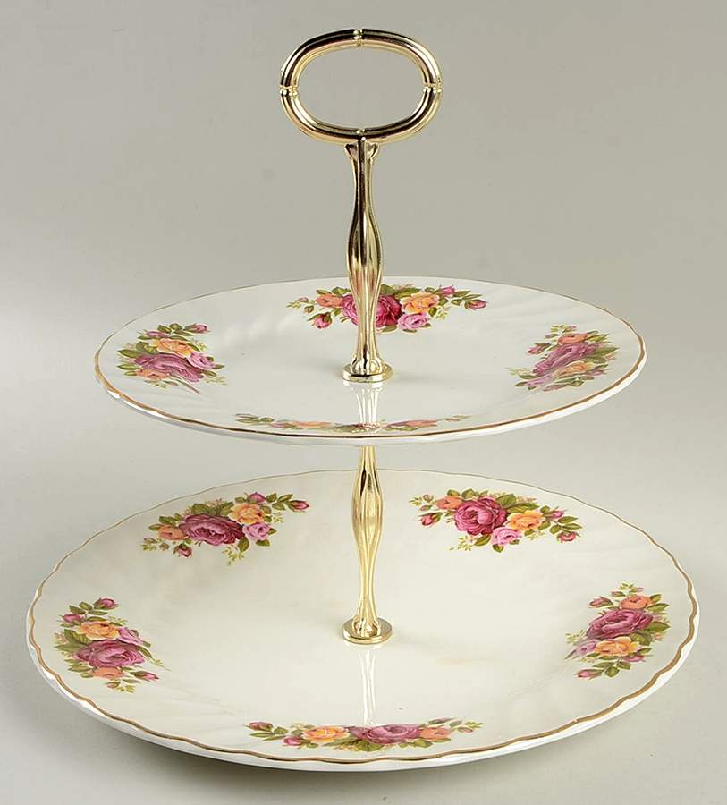 Cottage Rose 2 Tiered Serving Tray (Dinner & Salad Plate) by Wood & Sons-1
