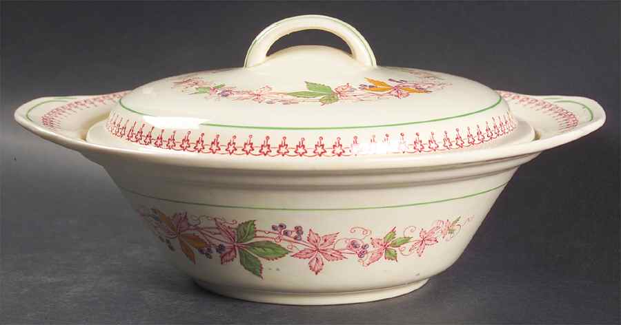 Doris (Red Border, Ridged Rim) Round Covered Vegetable by Wood & Sons-1