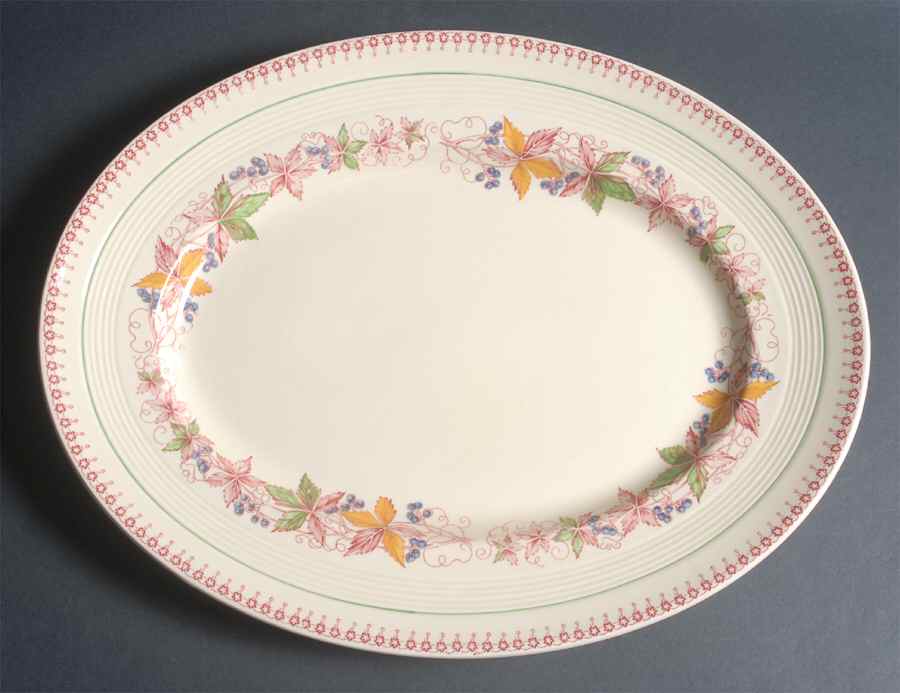 Doris (Red Border, Ridged Rim) 16" Oval Serving Platter by Wood & Sons-1