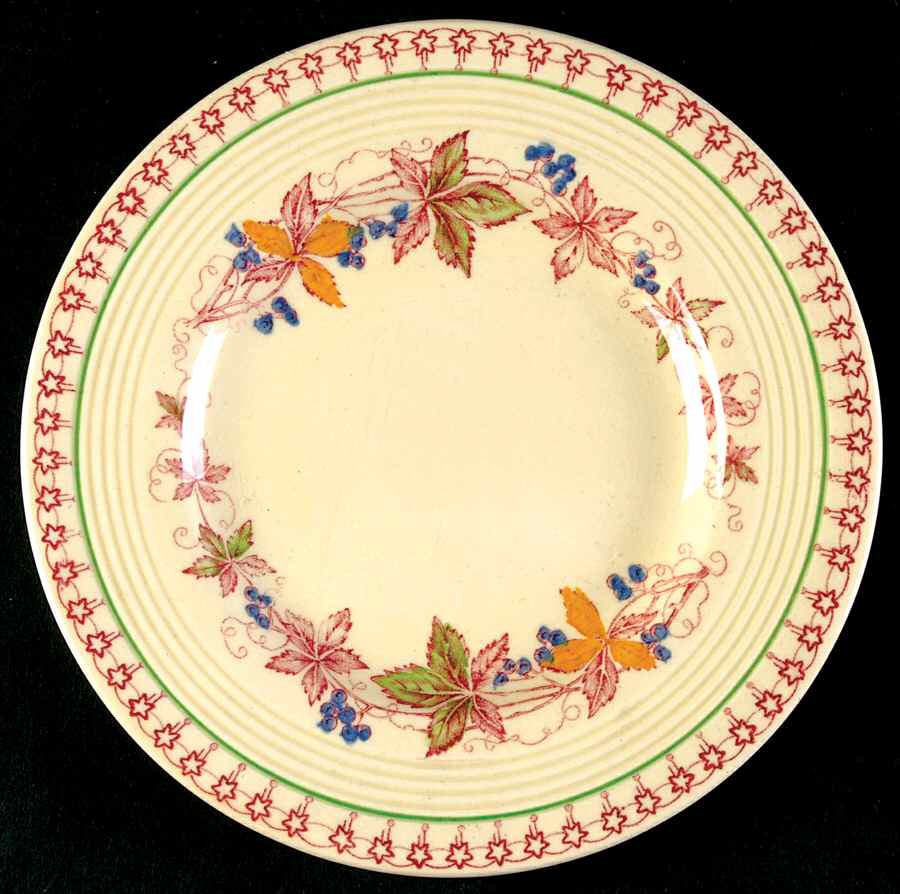 Doris (Red Border, Ridged Rim) Bread & Butter Plate by Wood & Sons-1