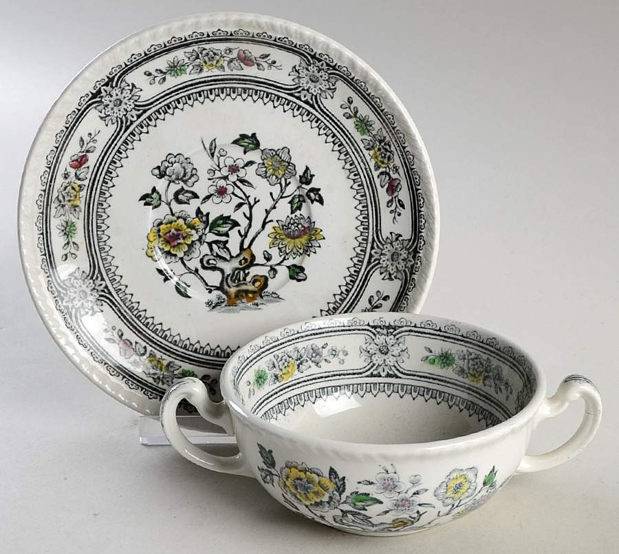 Dorset Gray Multicolor (Smooth) Flat Cream Soup Bowl & Saucer Set by Wood & Sons-1