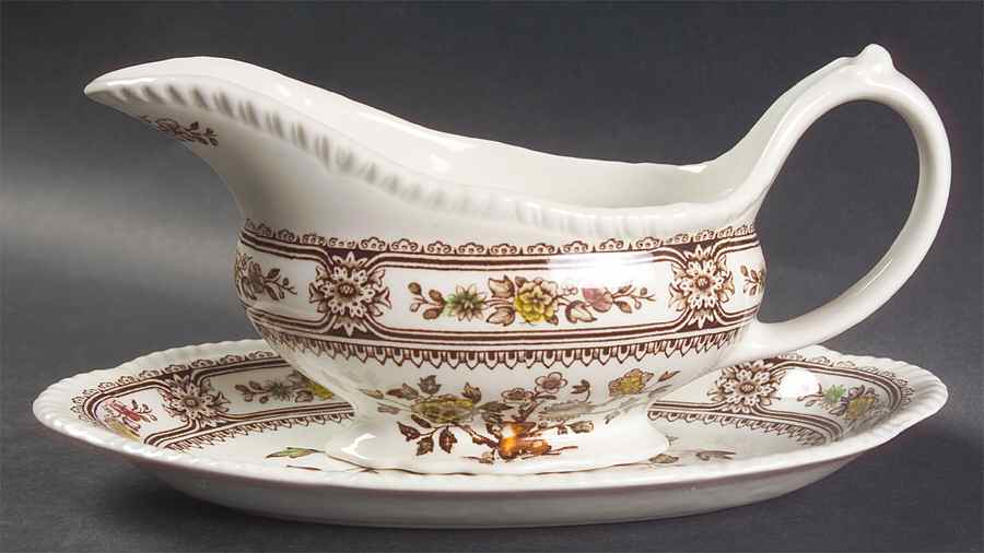Dorset Brown Multicolor (Smooth) Gravy Boat & Underplate by Wood & Sons-1