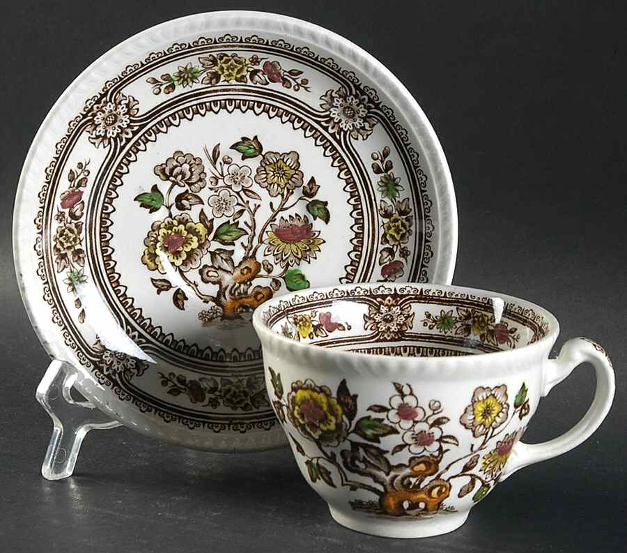 Dorset Brown Multicolor (Smooth) Flat Cup & Saucer Set by Wood & Sons-1