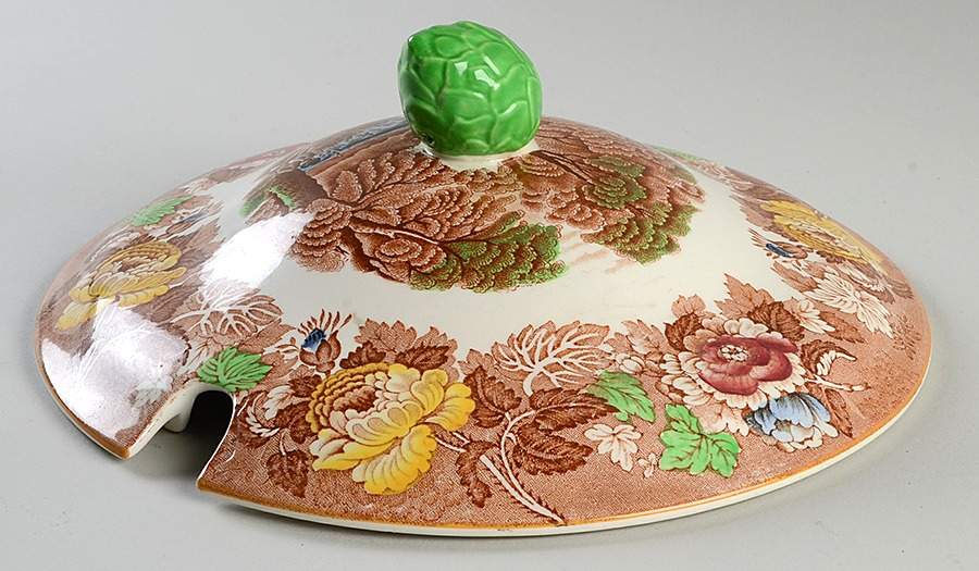 English Scenery Light Brown Multicolor Lid for Tureen by Wood & Sons-1