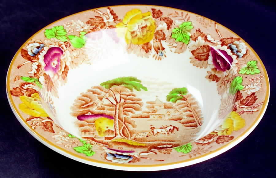 English Scenery Light Brown Multicolor Rim Cereal Bowl by Wood & Sons-1