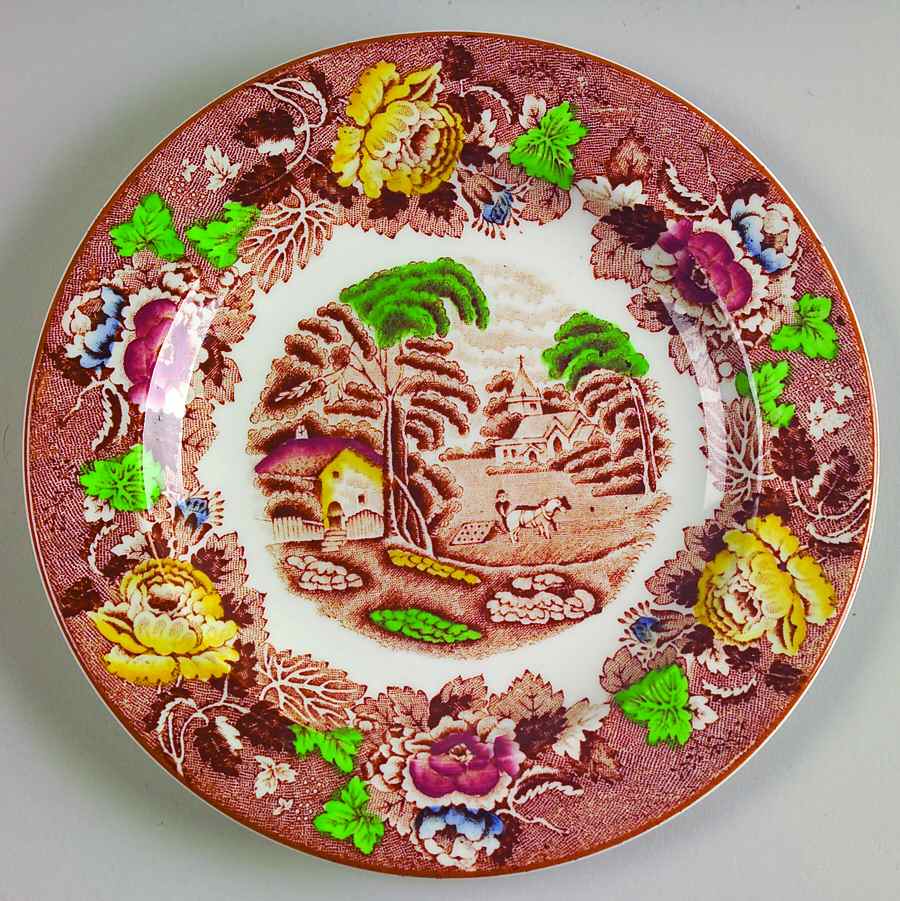English Scenery Light Brown Multicolor Dessert/Pie Plate by Wood & Sons-1