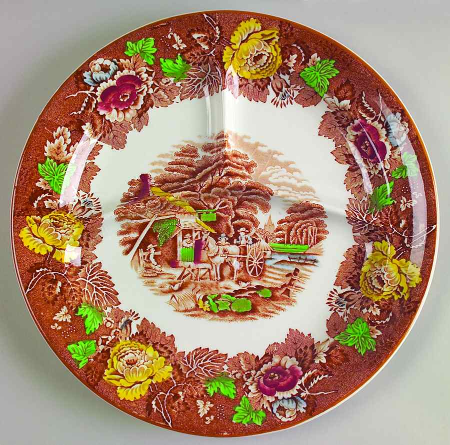 English Scenery Light Brown Multicolor Grill Plate by Wood & Sons-1