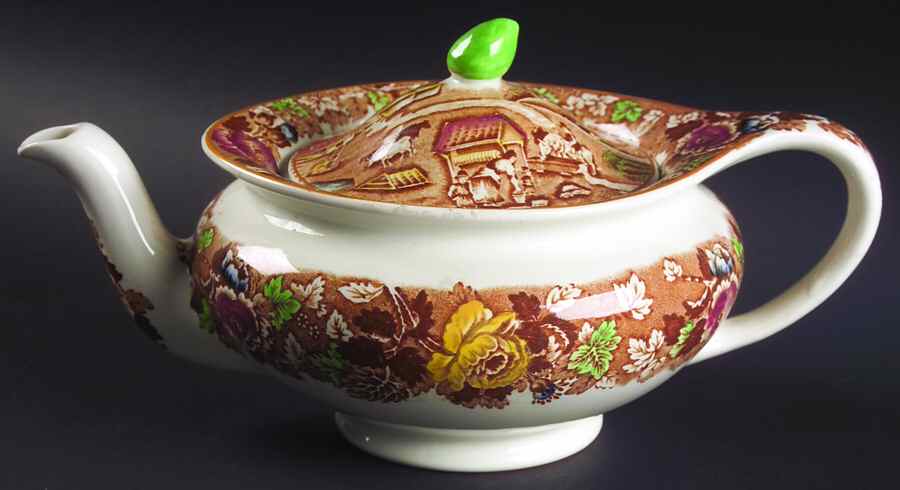 English Scenery Light Brown Multicolor Teapot & Lid by Wood & Sons-1