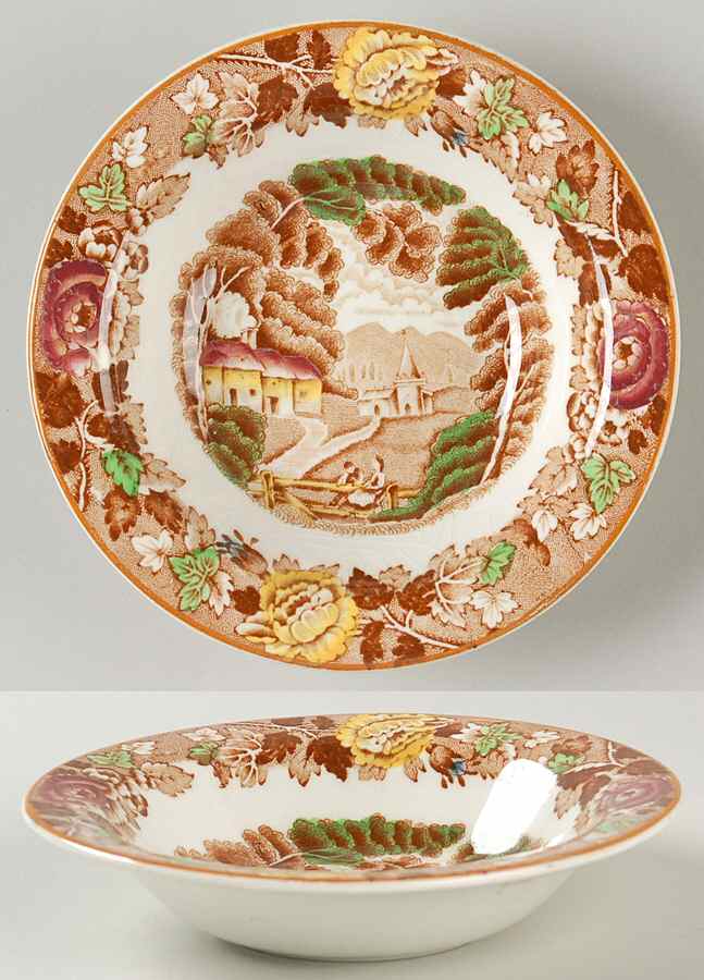English Scenery Light Brown Multicolor Rim Fruit/Dessert (Sauce) Bowl by Wood & Sons-1