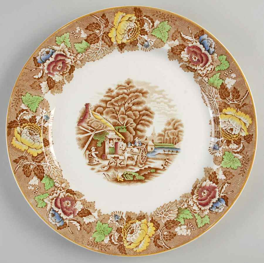 English Scenery Light Brown Multicolor 12" Chop Plate (Round Platter) by Wood & Sons-1