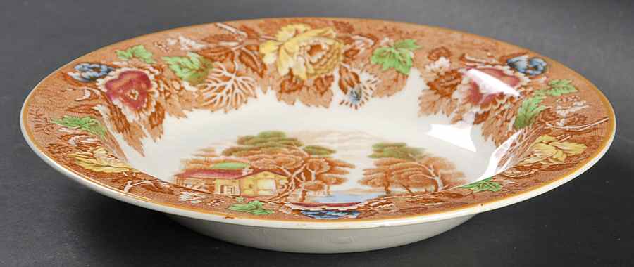English Scenery Light Brown Multicolor Rim Soup Bowl by Wood & Sons-1