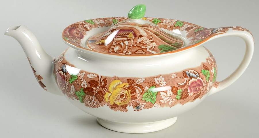 English Scenery Light Brown Multicolor Teapot & Lid by Wood & Sons-1