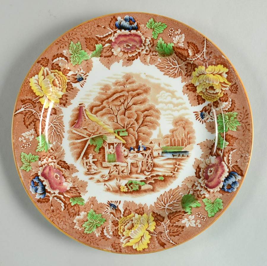 English Scenery Light Brown Multicolor Dinner Plate by Wood & Sons-1