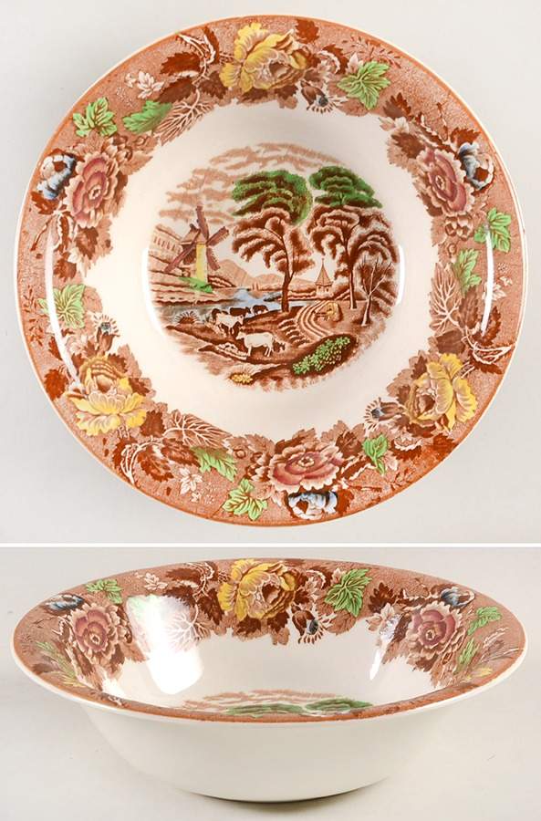 English Scenery Light Brown Multicolor 8" Round Vegetable Bowl by Wood & Sons-1