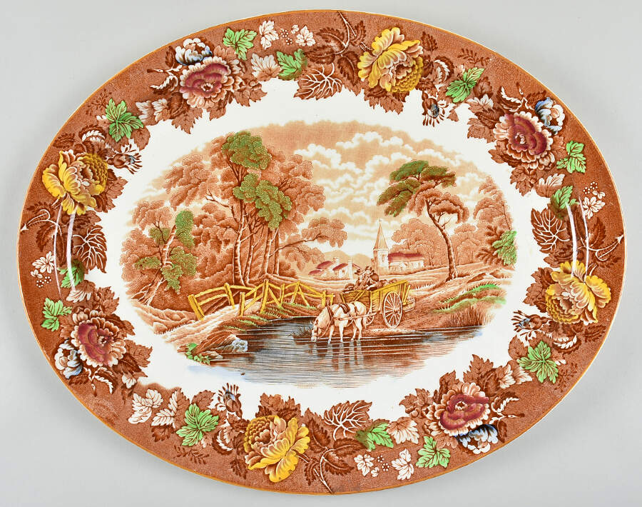 English Scenery Dark Brown Multicolor 18" Oval Serving Platter by Wood & Sons-1