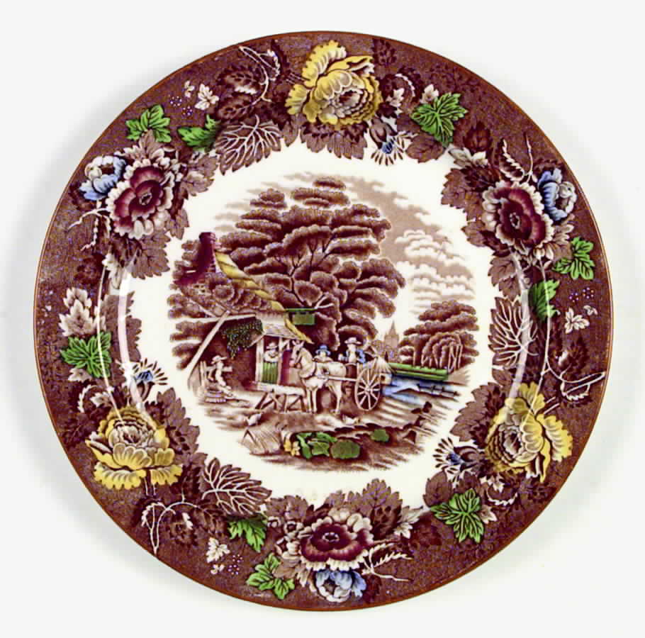 English Scenery Dark Brown Multicolor Dinner Plate by Wood & Sons-1