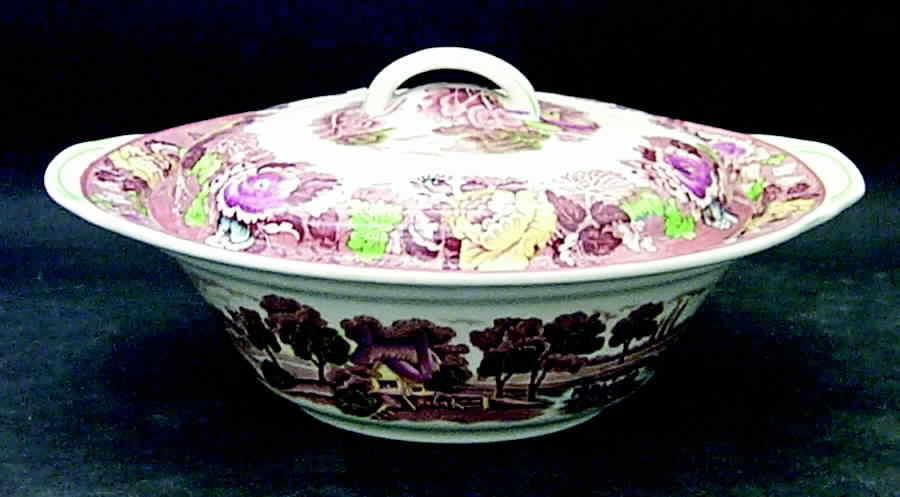 English Scenery Dark Brown Multicolor Round Covered Vegetable by Wood & Sons-1